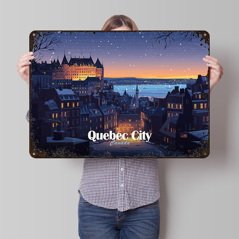 Retro Gaming Quebec - Plakat z nocną Quebeccą, drukowany na