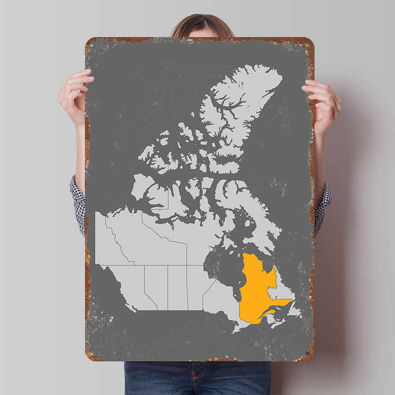 Retro Gaming Quebec - Mapa Kanady z podkreśloną Quebec, blaszany