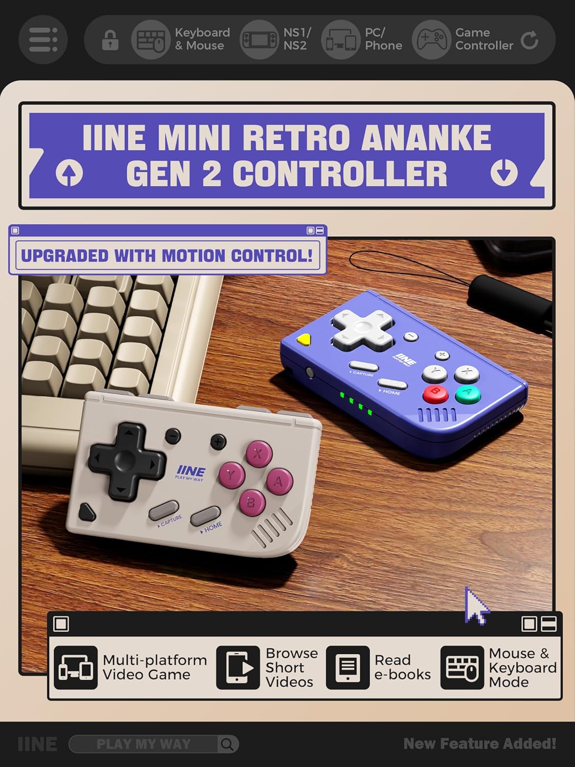 Retro Gaming Keychain - Mini Retro Game Controller, Bezprzewodowy mini