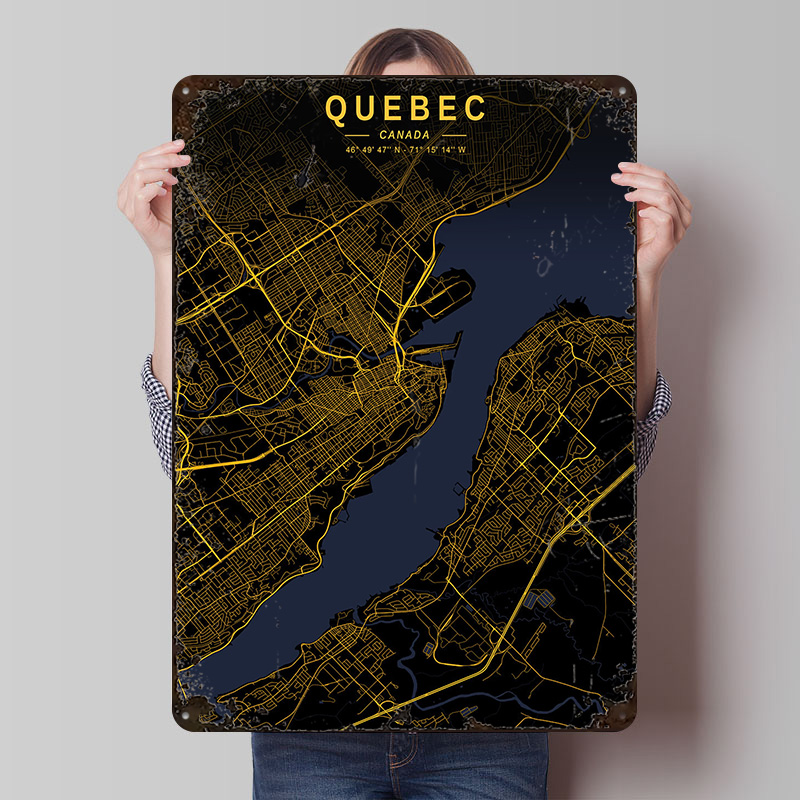 Retro Gaming Quebec - Plakat z mapą Quebecu, złota mapa,