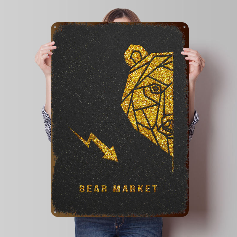 Retro Gaming Market - Plakat Metalowy Złoty Niedźwiedź, Personalizowana Dekoracja
