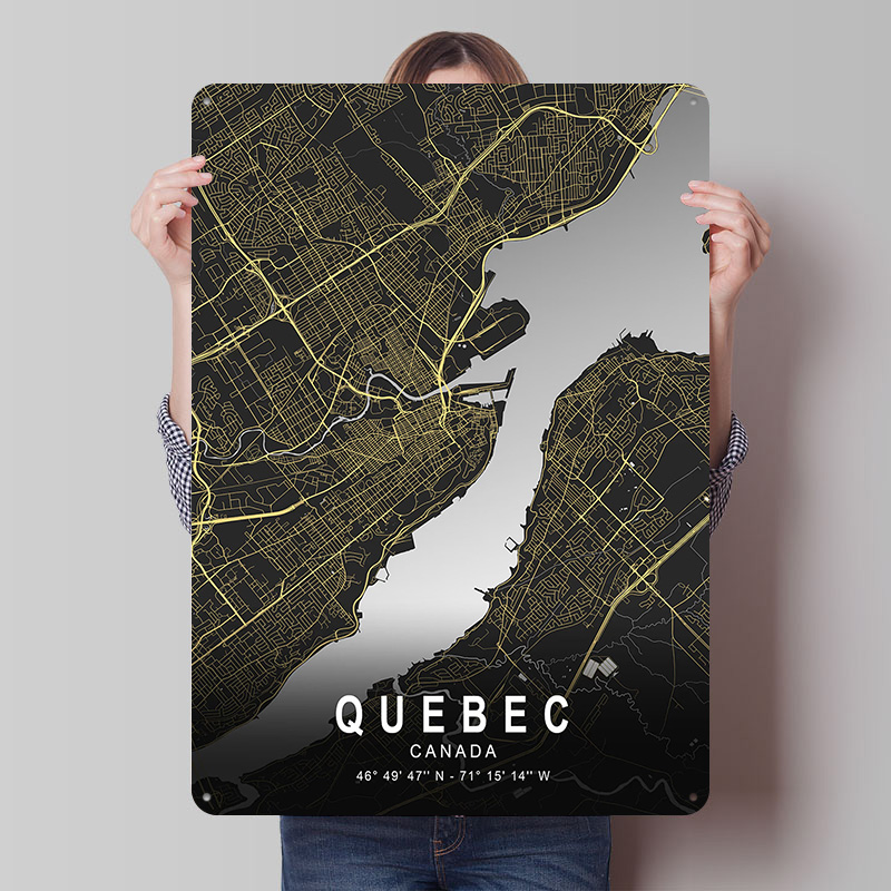 Retro Gaming Quebec - Mapa miasta Quebec w srebrnym odcieniu,