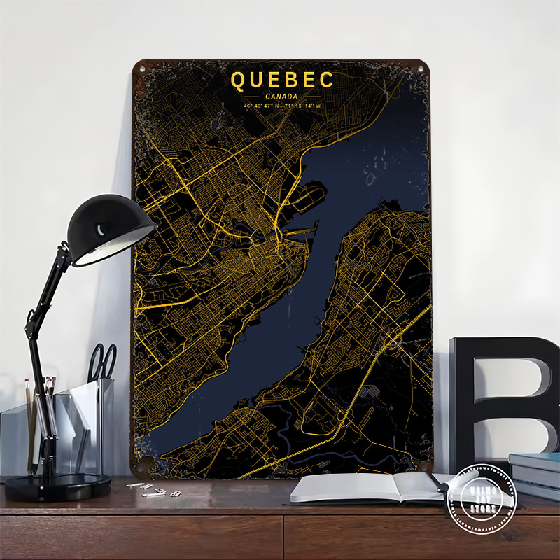 Plakat z mapą Quebecu, złota m – Retro Gaming Quebec recenzja i cena
